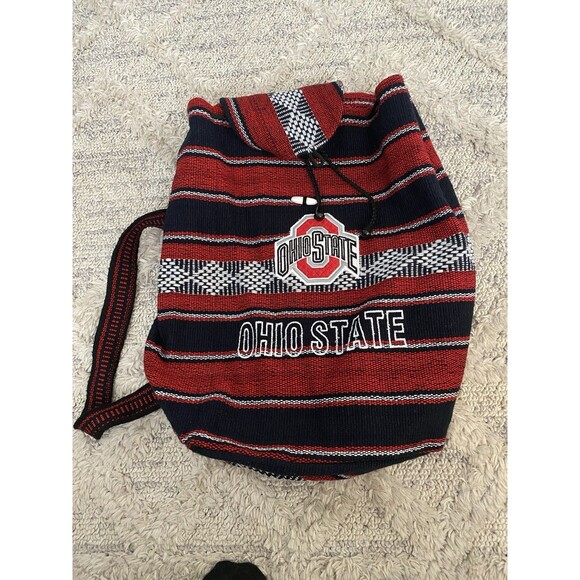 Ohio State University Knitted Backpack OSU Drawstring Red Black White Tote Bag - Picture 1 of 4